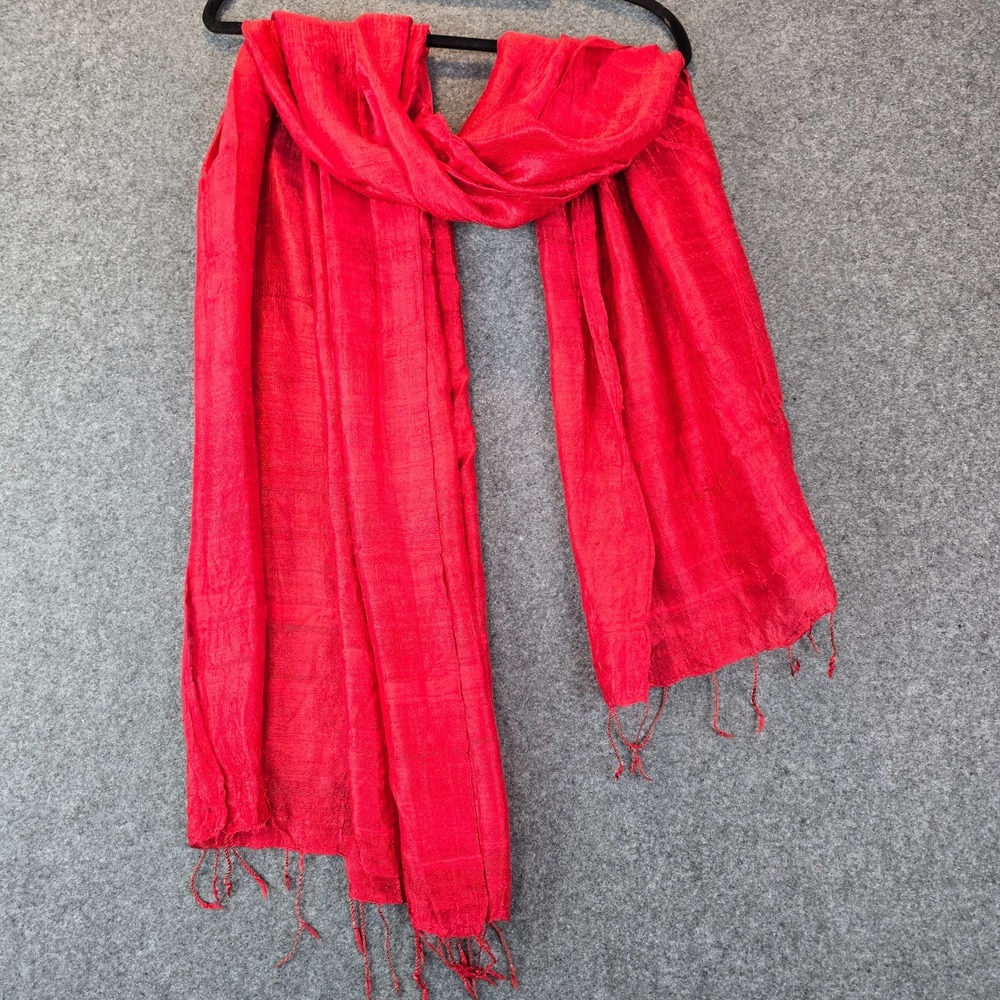 Scarf Stole Womens Red Textured Long Fringed Ends Lightweight Shawl Wrap
